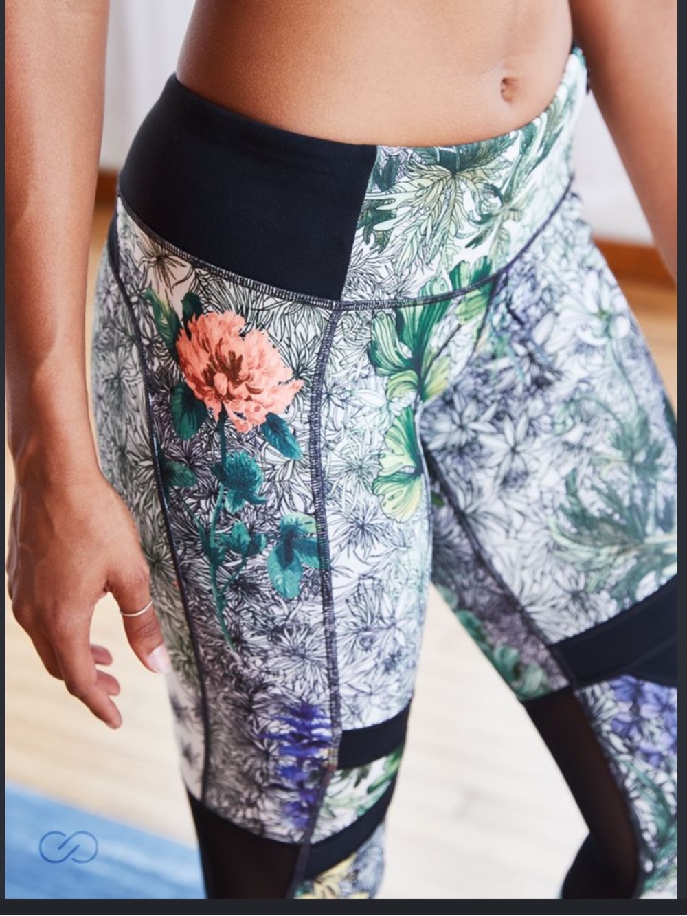 CALIA by Carrie Underwood Floral Pattern Leggings with Black Trim